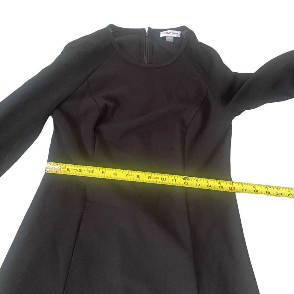 NWT Calvin Klein Puff Sheer Illusion Sleeve Dress Black Midi size 10 Event NEW - Picture 7 of 12